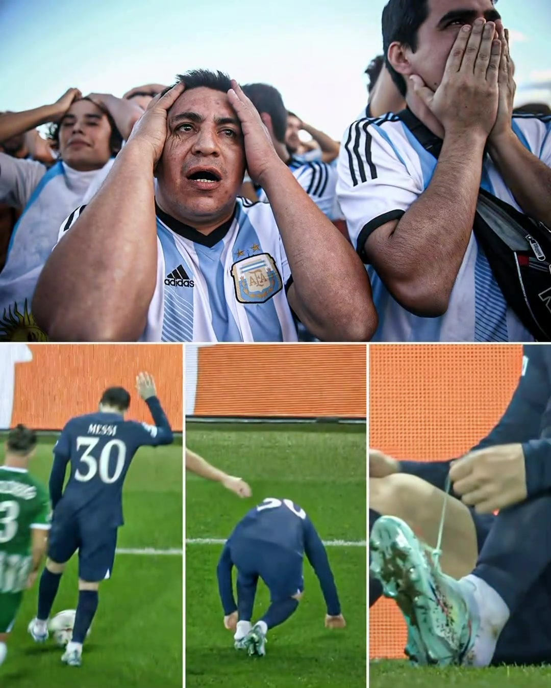 当梅西倒下时 阿根廷球迷的反应