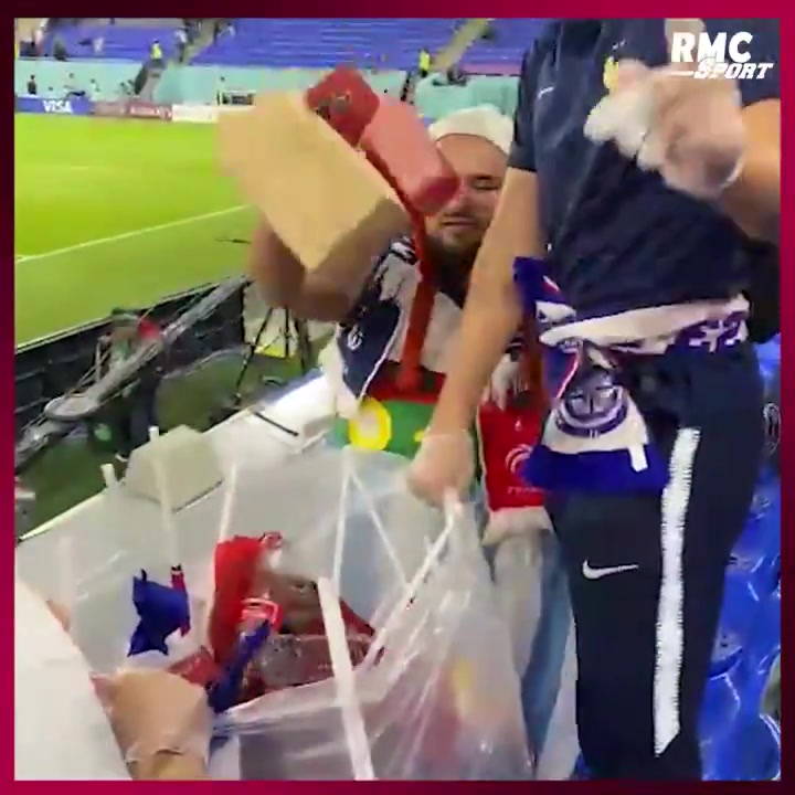 不止日本队，法国队球迷赛后看台主动清理垃圾
