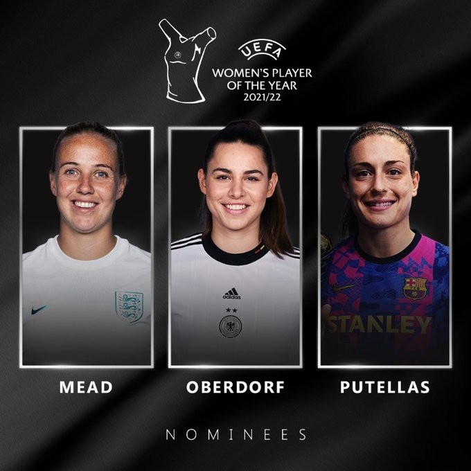 欧足联年度最佳女足球员三人候选：普特拉斯、英格兰女足米德在列