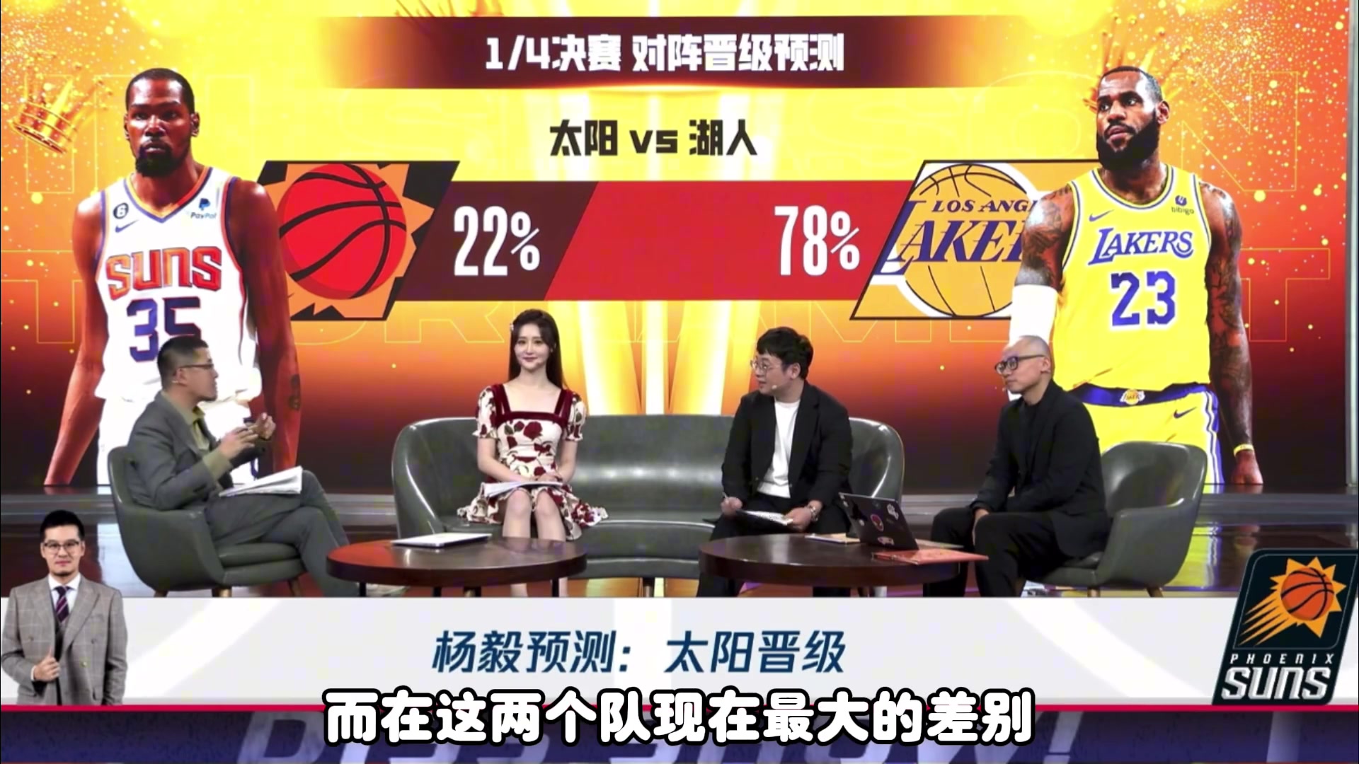 杨毅预测季中赛1/4决赛：太阳淘汰湖人晋级，因为太阳的投篮能力更好