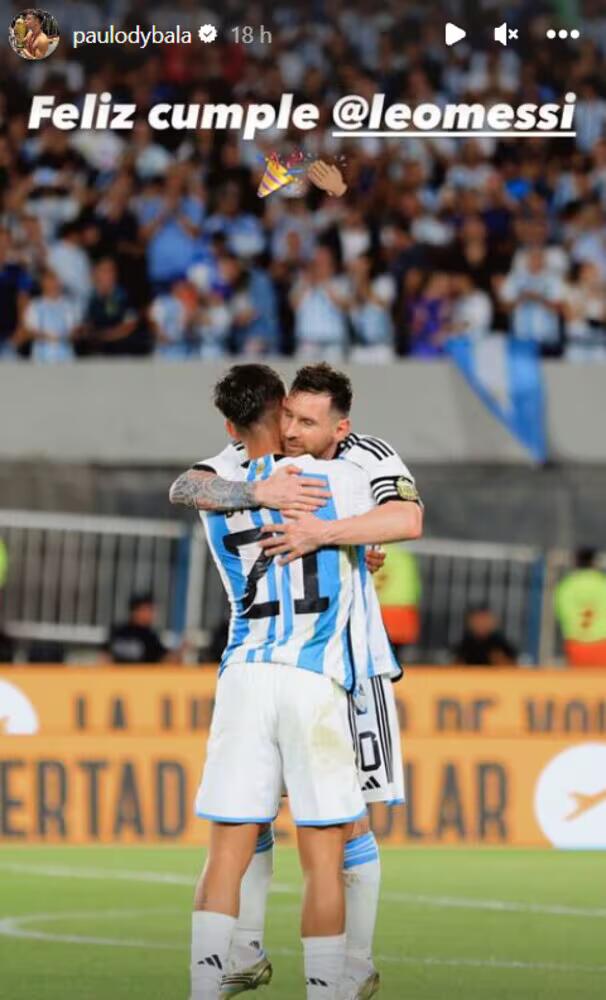 迪巴拉祝福梅西生日快乐，并发布两人在阿根廷国家队的合影