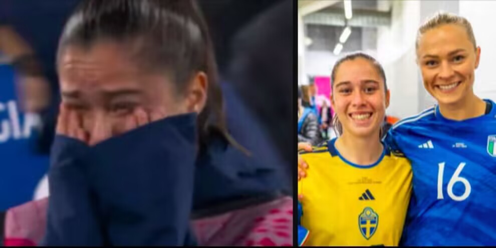 意大利女足5球惨败后16岁天才小将痛哭，对手瑞典球员赛后安慰