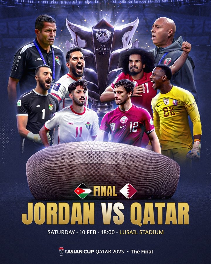 亚洲杯官推晒决赛卡塔尔VS约旦海报：两队头牌阿菲夫和塔马里出镜