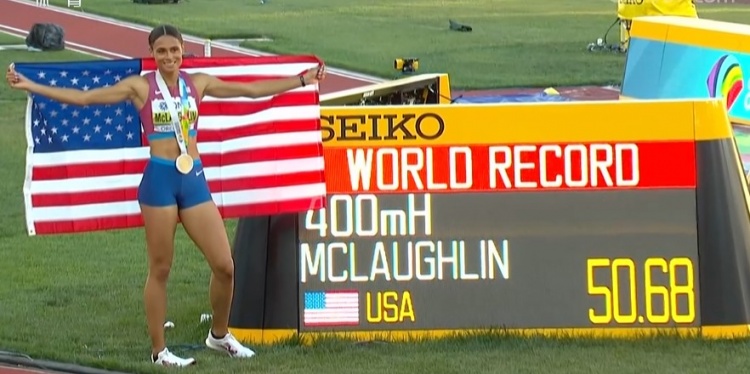 历史第一人！女子400米栏：麦克劳林50秒68破世界纪录夺金