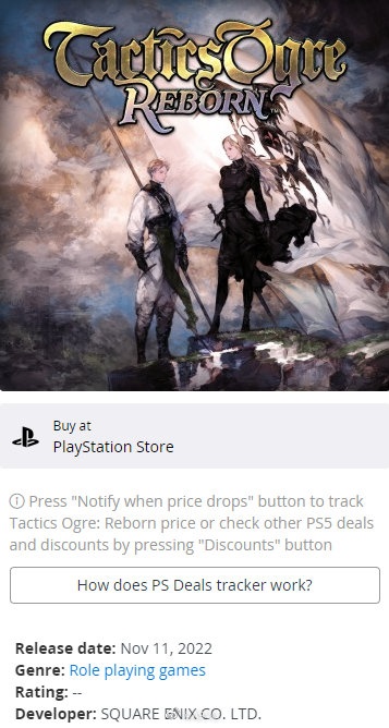 网站PS Deals显示《皇家骑士团 重生》将于2022年11月11日发售