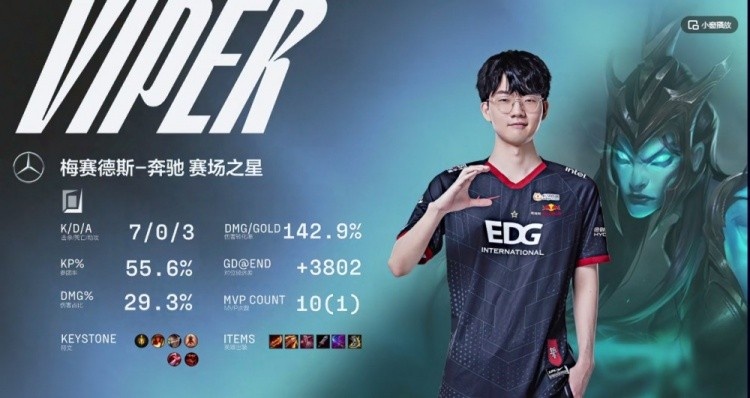 EDG vs FPX 第一局高光时刻：Viper长矛穿心击溃FPX