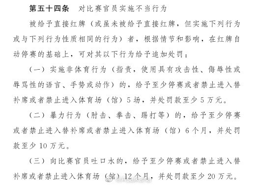 根据《纪律准则》，对裁判员实施暴力行为，应至少处以6个月停赛