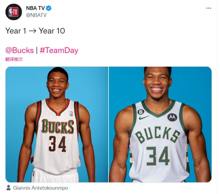 希腊怪兽超进化！NBATV官推晒字母哥新秀年&本季定妆照对比