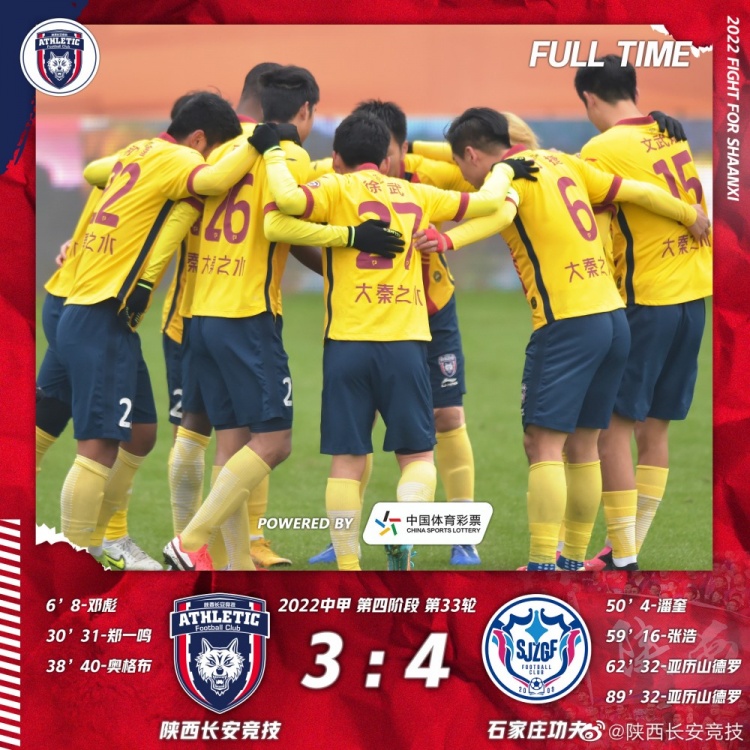 中甲惊天逆转！陕西长安竞技半场3-0领先，石家庄功夫4-3最终取胜