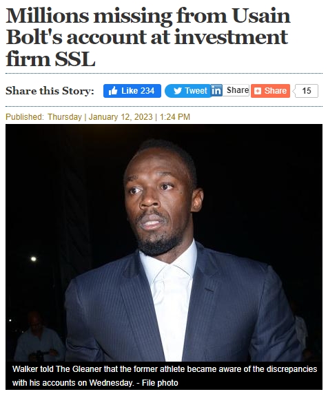 牙买加短跑传奇博尔特遭遇诈骗，账户损失达数百万美元