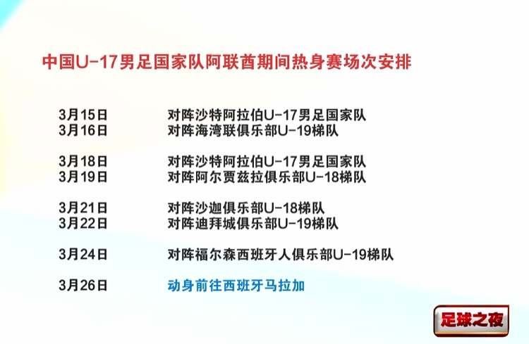 杨晨率U17男足赴迪拜9天踢7场热身赛，本月下旬去西班牙继续拉练