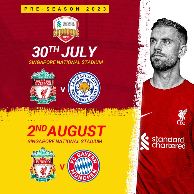 利物浦新加坡季前赛安排：7月30日对阵莱斯特城8月2日对阵拜仁
