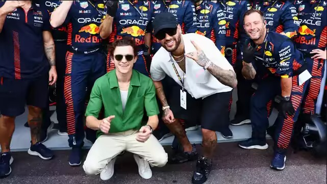 内马尔与“蜘蛛侠”赫兰德一起观战F1摩纳哥大奖赛