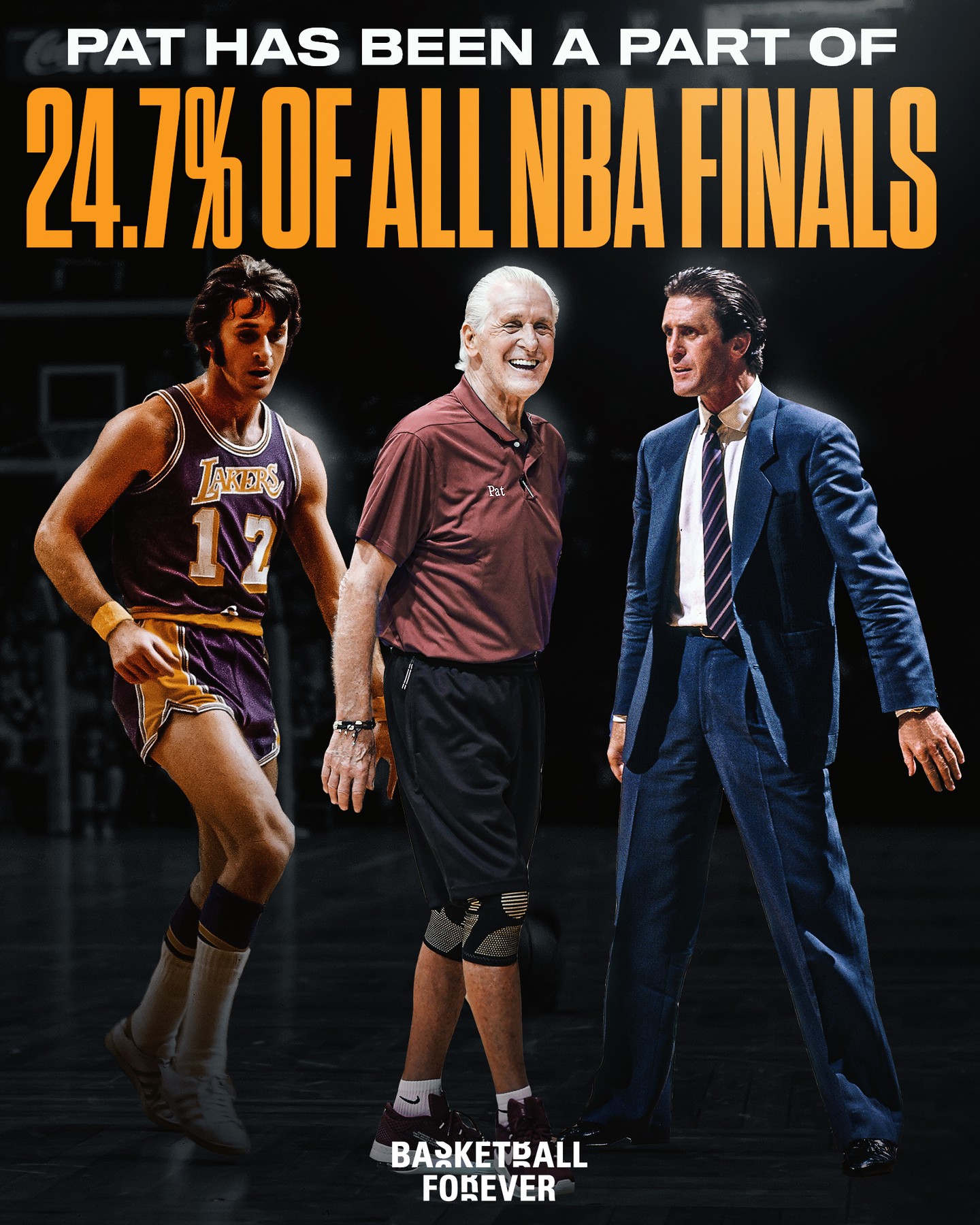 帕特莱利生涯第19次进入总决赛NBA历史25%的总决赛都有他