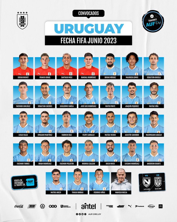 乌拉圭友谊赛名单：巴尔韦德、阿劳霍缺战，多名年轻球员入选