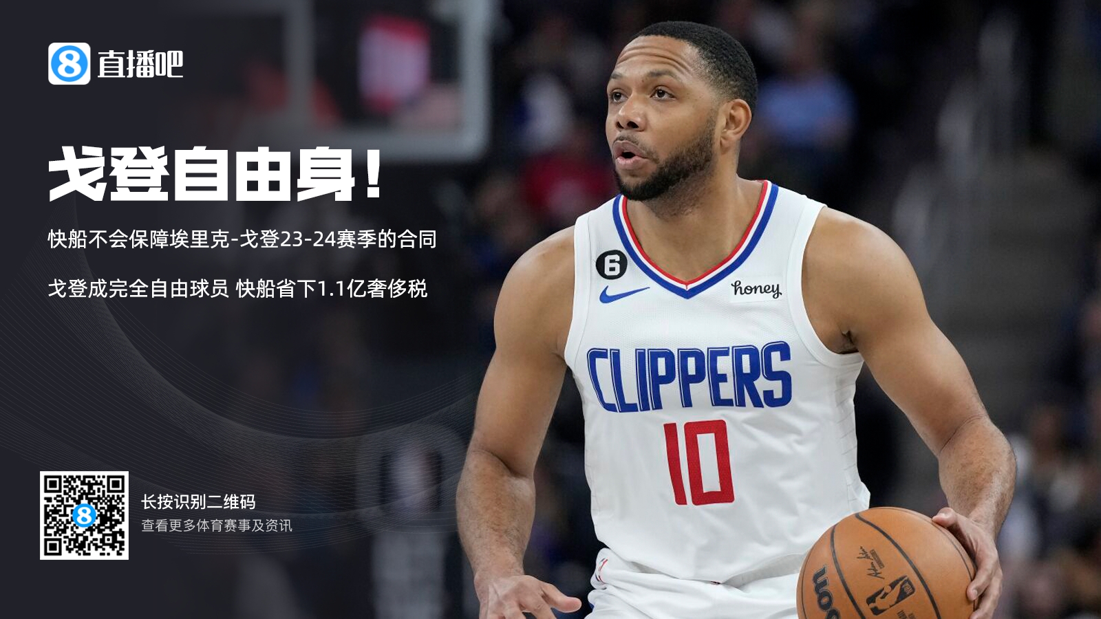 Woj：快船裁掉戈登戈登成为完全自由球员