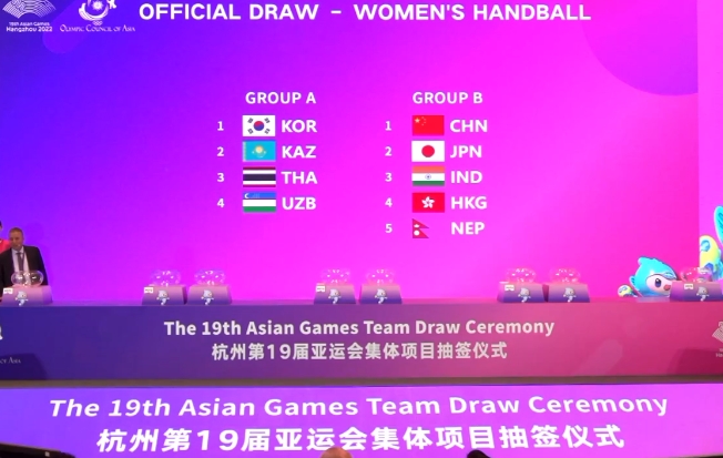 亚运会女子手球项目分组：中国队和日本、印度同组