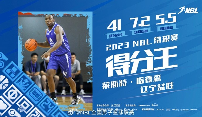 辽宁外援哈德森荣膺2023NBL联赛常规赛得分王场均拿下41分