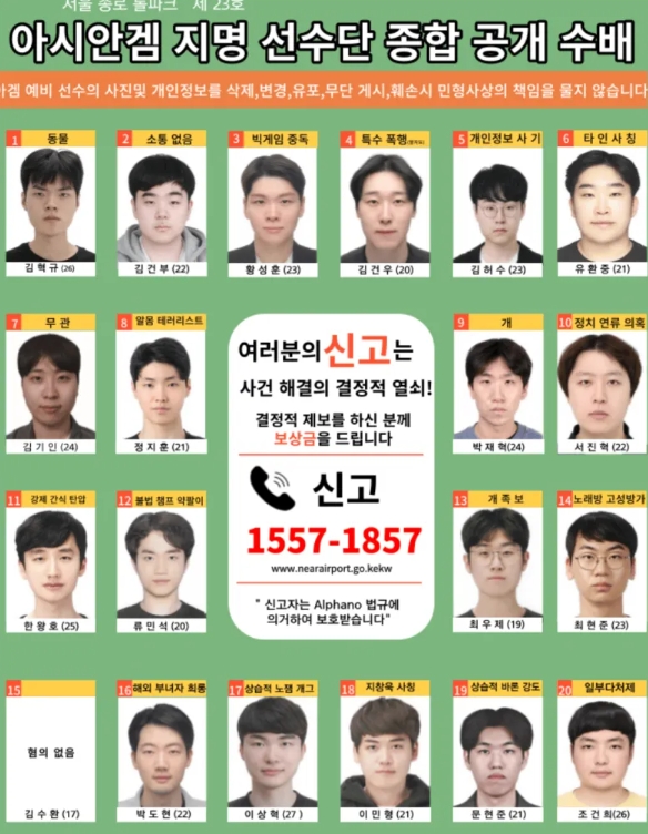 韩国网友热议亚运会集训选手证件照：这不是通缉令