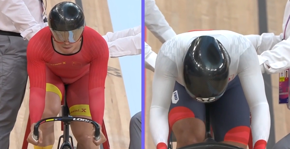 场地自行车男团竞速决赛：中国男团获得银牌