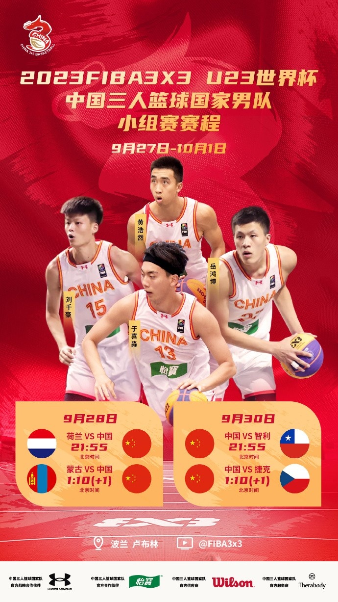 FIBA3x3U23世界杯中国队参赛名单：黄浩然、吴梦婕在列