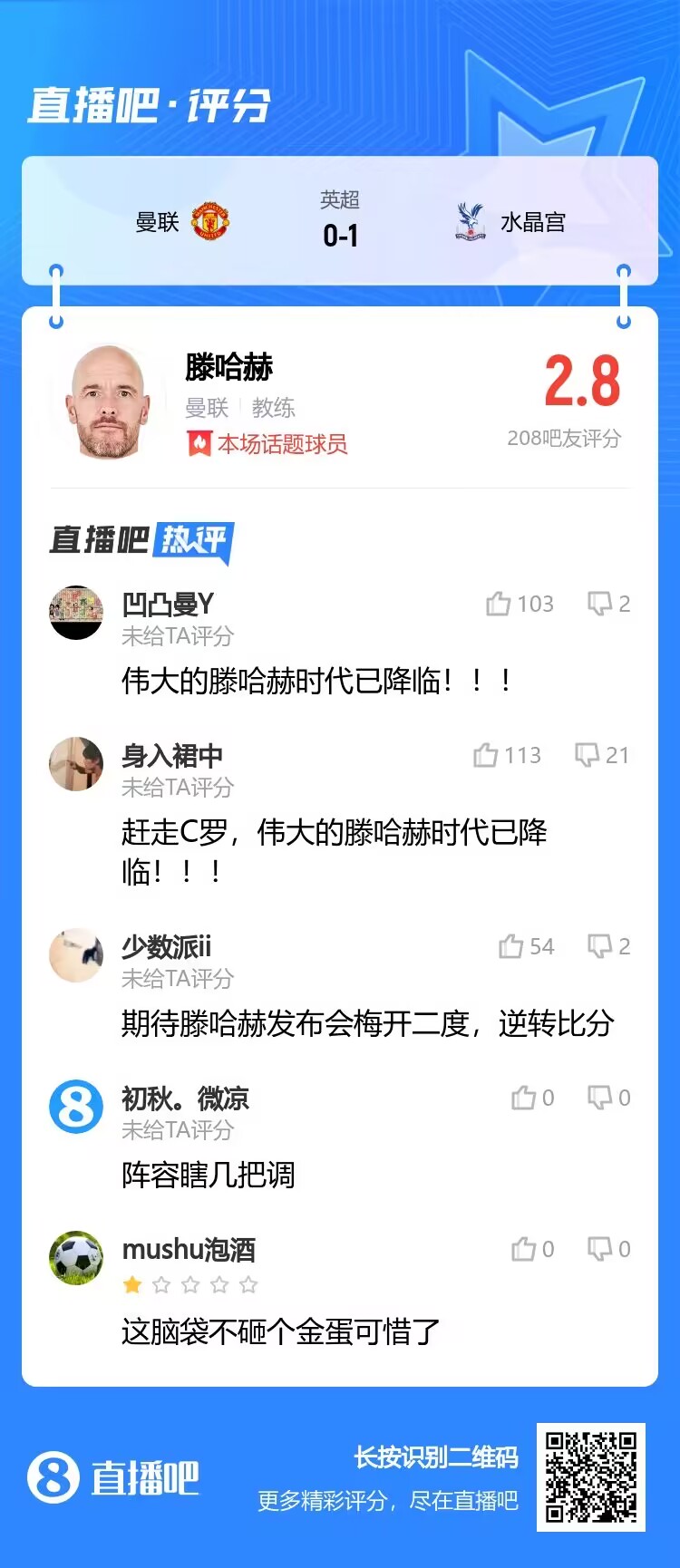 吧友怒评：赶走C罗，伟大的滕哈赫时代已降临！阵容瞎调