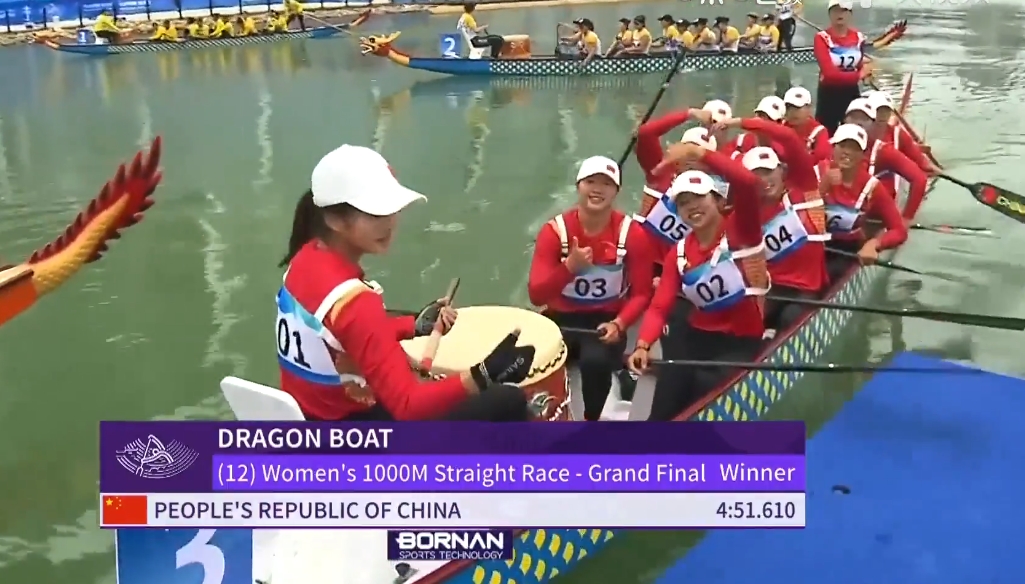 亚运会女子龙舟1000米决赛：中国队夺得金牌