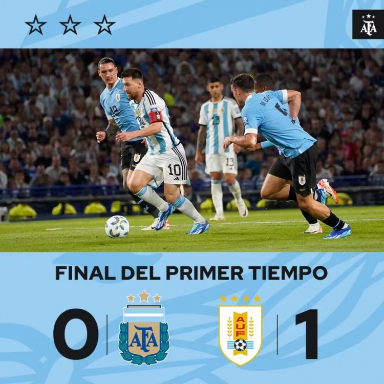 半场阿根廷01乌拉圭双方冲突梅西锁喉对手！阿劳霍爆射破门