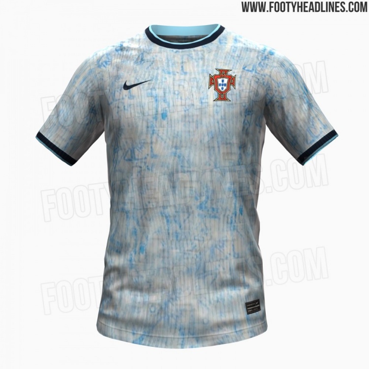 葡萄牙2024年欧洲杯客场球衣曝光，采用深浅蓝色和当地特色图案
