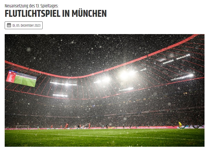 官方：柏林联与拜仁的补赛将于北京时间24年1月25日凌晨330进行