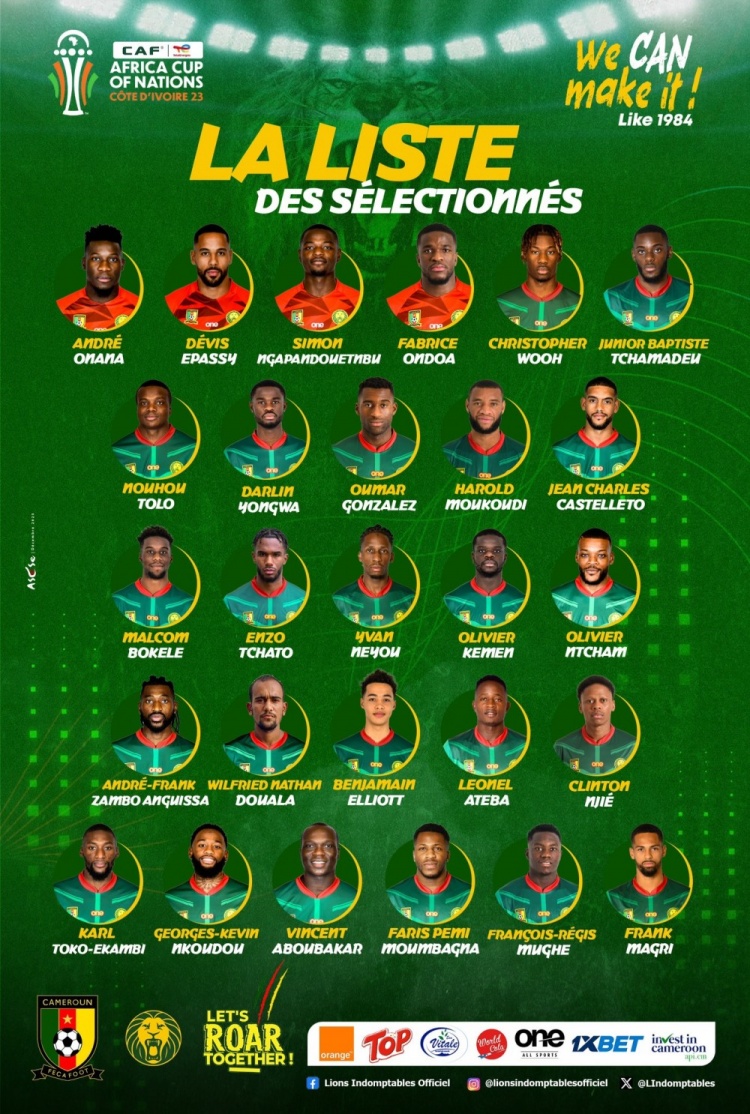 喀麦隆非洲杯名单：奥纳纳领衔，姆贝莫、舒波莫廷未入选