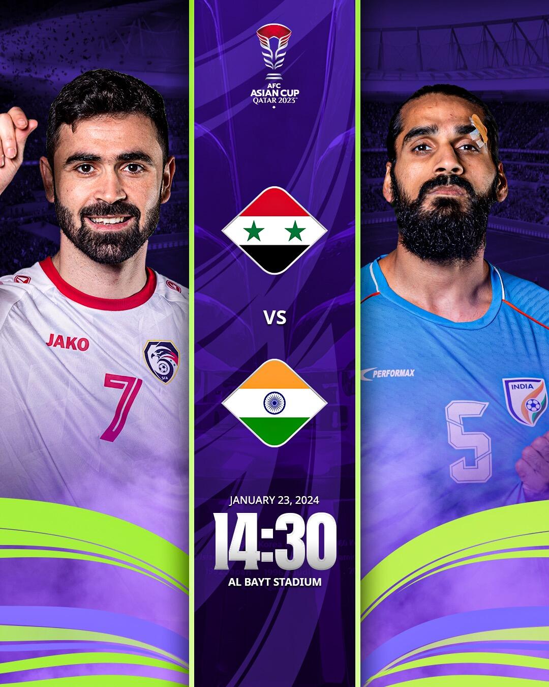 比赛结果将决定国足是否出局！亚洲杯叙利亚vs印度首发出炉