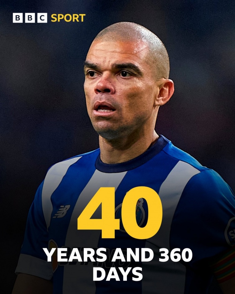 老骥伏枥！40岁360天的佩佩是欧冠淘汰赛中首发的最年长外场球员