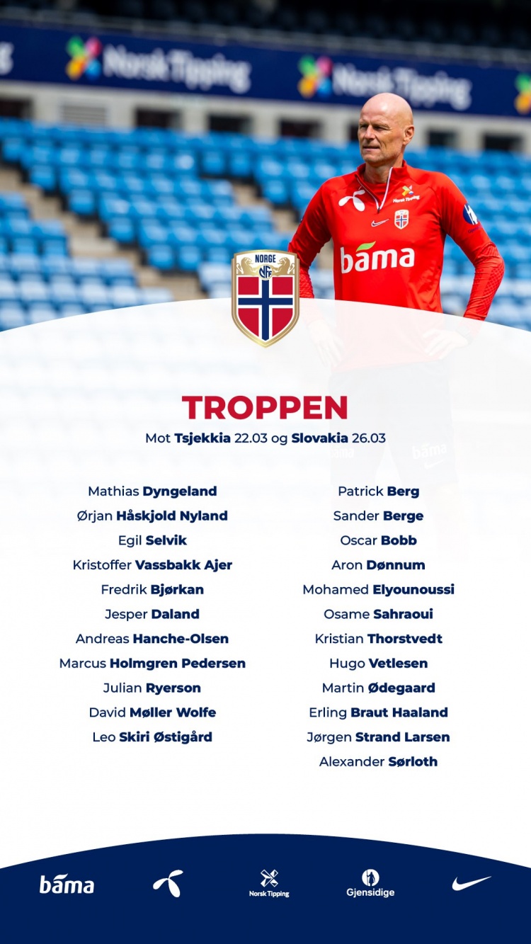 挪威大名单：哈兰德、厄德高领衔，奥斯卡鲍勃、阿耶尔入选