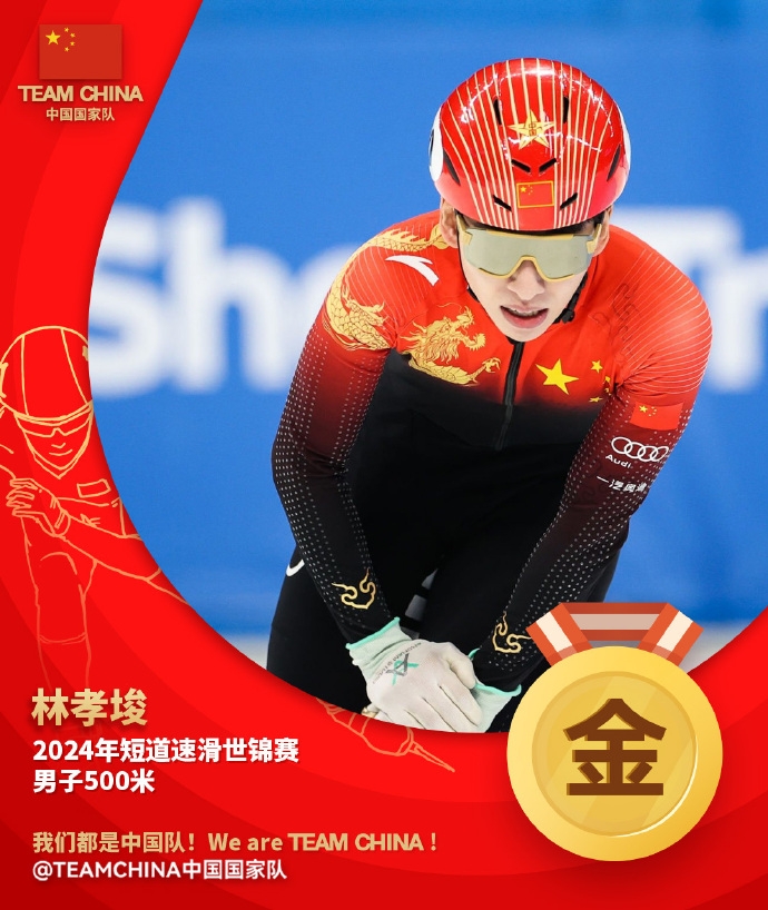 恭喜！短道速滑世锦赛500米决赛，林孝埈夺冠&中国本届第二金
