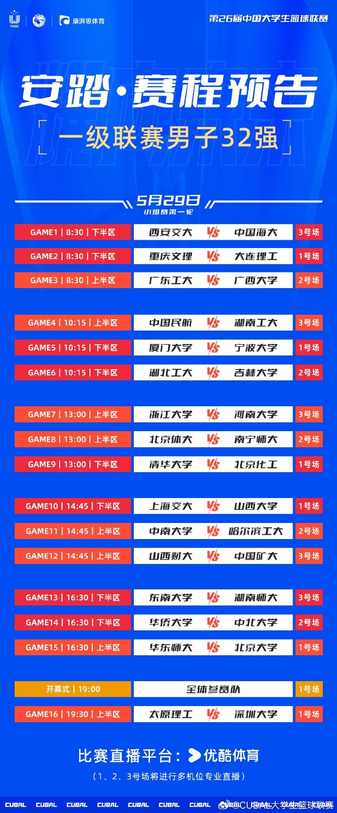 CUBAL全国大赛首日赛程出炉：清华VS北京化工太理VS深大