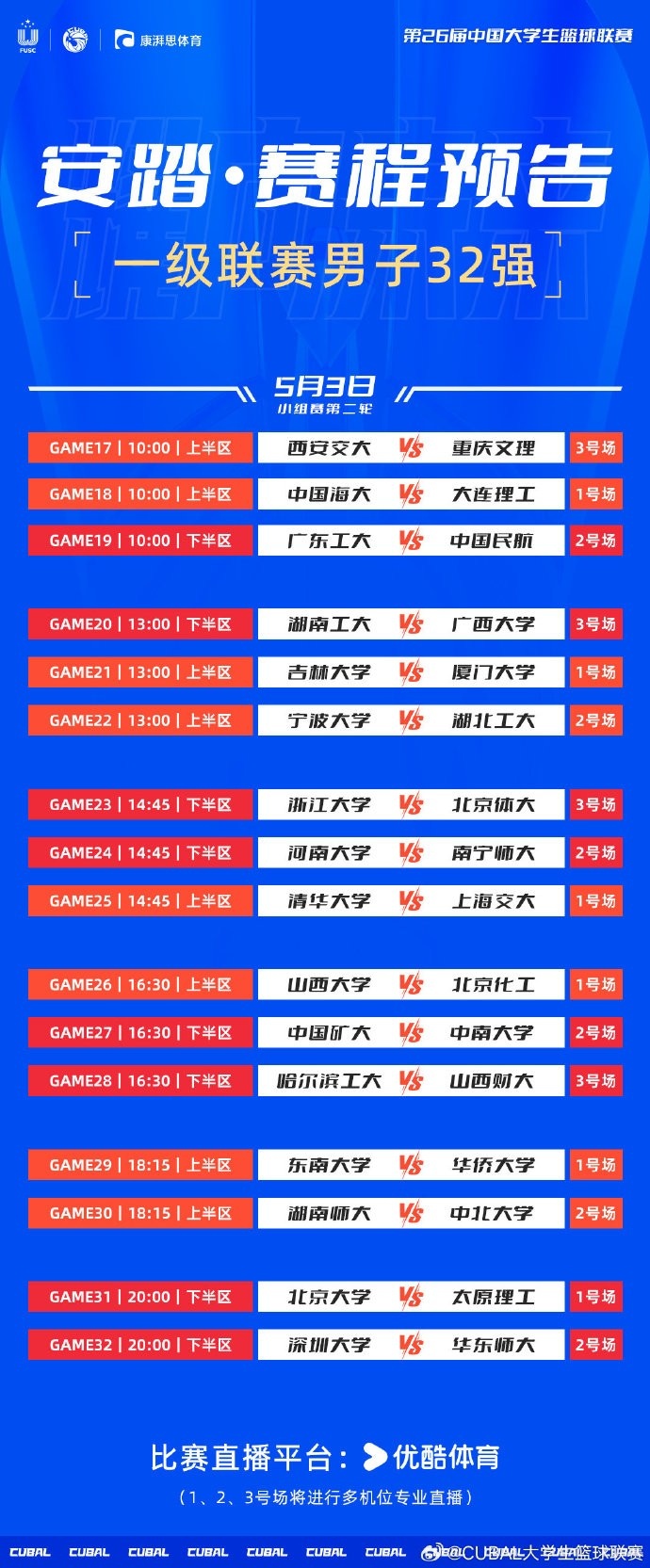 CUBAL全国大赛明日赛程：清华VS上交北大VS太原理工