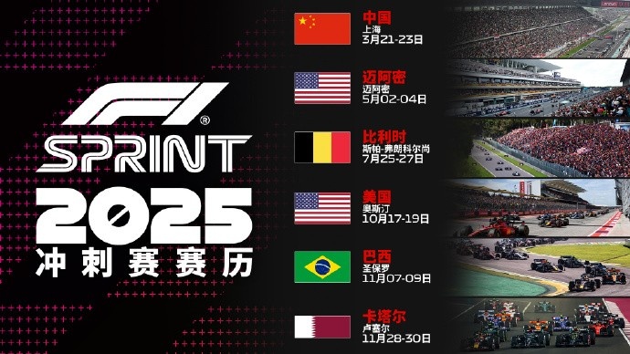 F1官方公布2025赛季冲刺赛赛历，中国大奖赛将再次举办冲刺赛