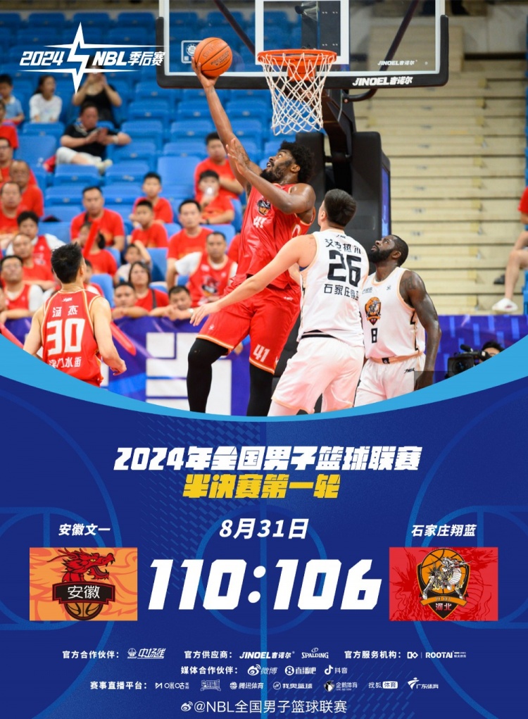 NBL半决赛G1：三外援合砍72分安徽文一110106险胜石家庄翔蓝