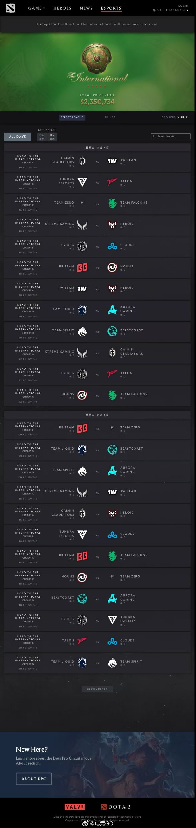 Ti13小组赛赛程：1600开战ZeRo首战Falcons，XG对阵Heroic